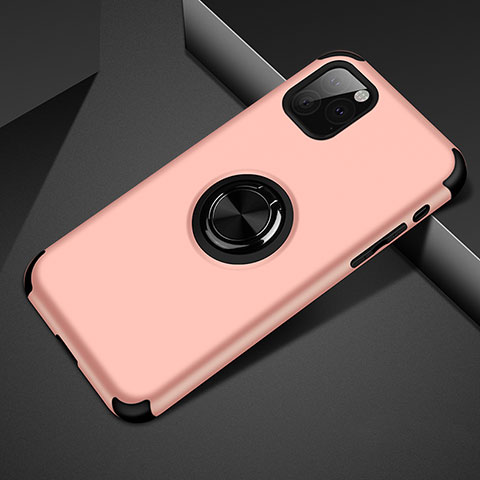 Funda Bumper Silicona y Plastico Mate Carcasa con Magnetico Anillo de dedo Soporte R01 para Apple iPhone 11 Pro Oro Rosa