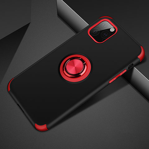 Funda Bumper Silicona y Plastico Mate Carcasa con Magnetico Anillo de dedo Soporte R01 para Apple iPhone 11 Pro Rojo y Negro