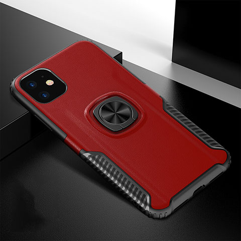 Funda Bumper Silicona y Plastico Mate Carcasa con Magnetico Anillo de dedo Soporte R01 para Apple iPhone 11 Rojo