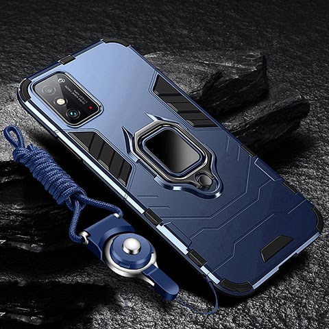 Funda Bumper Silicona y Plastico Mate Carcasa con Magnetico Anillo de dedo Soporte R01 para Huawei Honor X10 Max 5G Azul