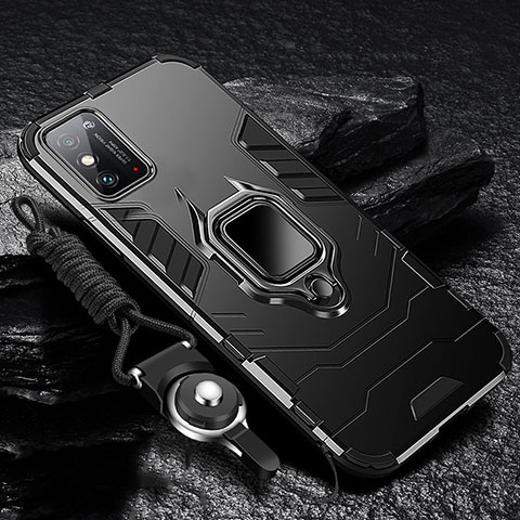 Funda Bumper Silicona y Plastico Mate Carcasa con Magnetico Anillo de dedo Soporte R01 para Huawei Honor X10 Max 5G Negro
