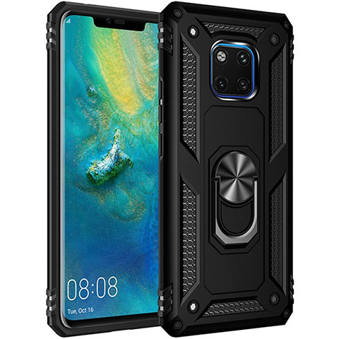 Funda Bumper Silicona y Plastico Mate Carcasa con Magnetico Anillo de dedo Soporte R01 para Huawei Mate 20 Pro Negro