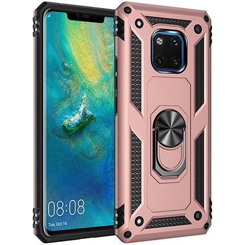 Funda Bumper Silicona y Plastico Mate Carcasa con Magnetico Anillo de dedo Soporte R01 para Huawei Mate 20 Pro Oro Rosa