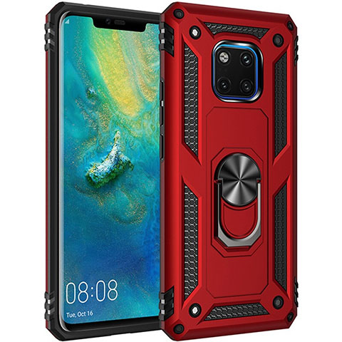 Funda Bumper Silicona y Plastico Mate Carcasa con Magnetico Anillo de dedo Soporte R01 para Huawei Mate 20 Pro Rojo