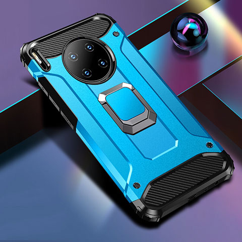 Funda Bumper Silicona y Plastico Mate Carcasa con Magnetico Anillo de dedo Soporte R01 para Huawei Mate 30 Pro 5G Azul