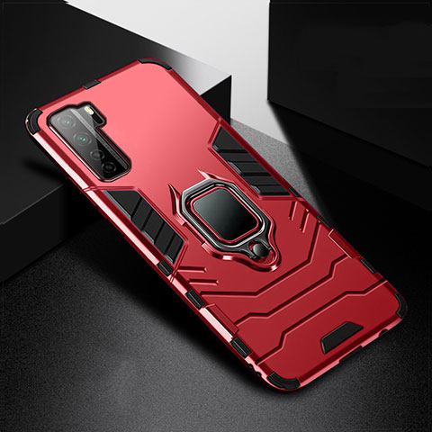 Funda Bumper Silicona y Plastico Mate Carcasa con Magnetico Anillo de dedo Soporte R01 para Huawei Nova 7 SE 5G Rojo