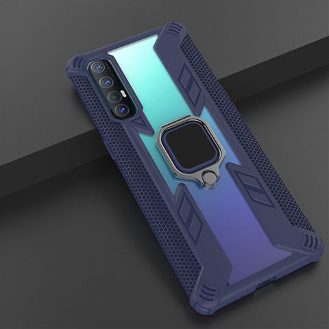 Funda Bumper Silicona y Plastico Mate Carcasa con Magnetico Anillo de dedo Soporte R01 para Oppo Find X2 Neo Azul