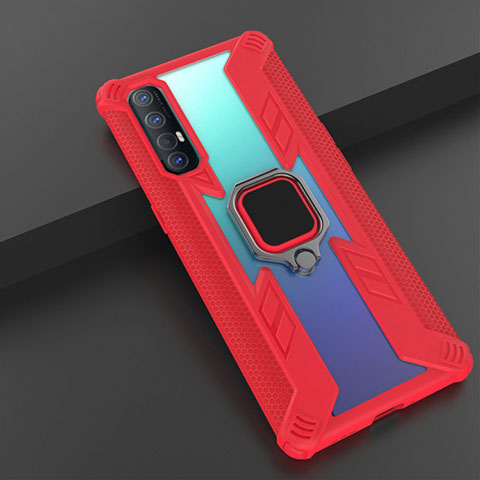 Funda Bumper Silicona y Plastico Mate Carcasa con Magnetico Anillo de dedo Soporte R01 para Oppo Find X2 Neo Rojo