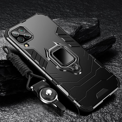 Funda Bumper Silicona y Plastico Mate Carcasa con Magnetico Anillo de dedo Soporte R01 para Samsung Galaxy F22 4G Negro