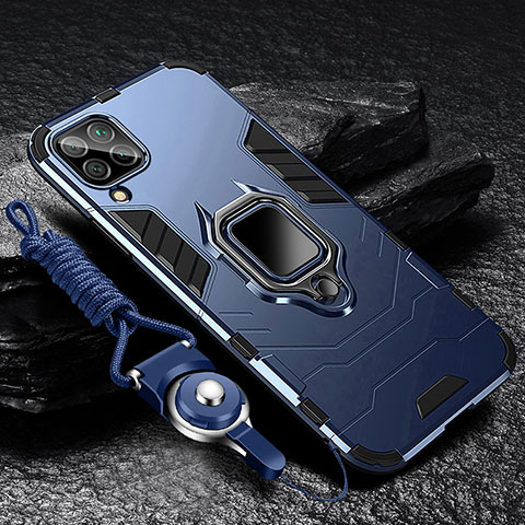 Funda Bumper Silicona y Plastico Mate Carcasa con Magnetico Anillo de dedo Soporte R01 para Samsung Galaxy M22 4G Azul