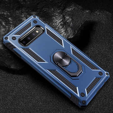 Funda Bumper Silicona y Plastico Mate Carcasa con Magnetico Anillo de dedo Soporte R01 para Samsung Galaxy S10 5G Azul