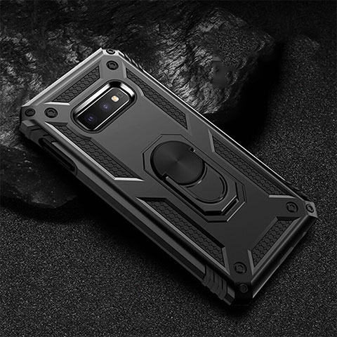 Funda Bumper Silicona y Plastico Mate Carcasa con Magnetico Anillo de dedo Soporte R01 para Samsung Galaxy S10e Negro