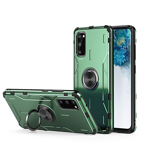 Funda Bumper Silicona y Plastico Mate Carcasa con Magnetico Anillo de dedo Soporte R01 para Samsung Galaxy S20 5G Verde