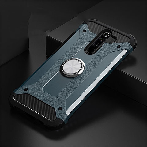 Funda Bumper Silicona y Plastico Mate Carcasa con Magnetico Anillo de dedo Soporte R01 para Xiaomi Redmi Note 8 Pro Azul