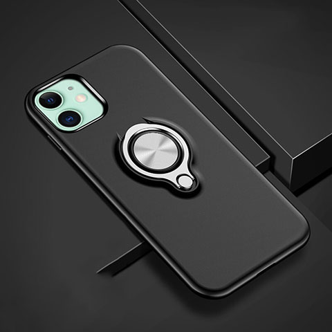 Funda Bumper Silicona y Plastico Mate Carcasa con Magnetico Anillo de dedo Soporte R02 para Apple iPhone 11 Negro