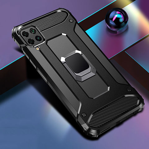 Funda Bumper Silicona y Plastico Mate Carcasa con Magnetico Anillo de dedo Soporte R02 para Huawei Nova 7i Negro