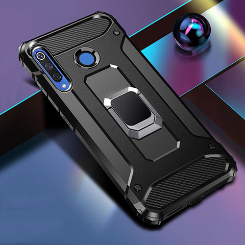 Funda Bumper Silicona y Plastico Mate Carcasa con Magnetico Anillo de dedo Soporte R02 para Huawei P30 Lite Negro