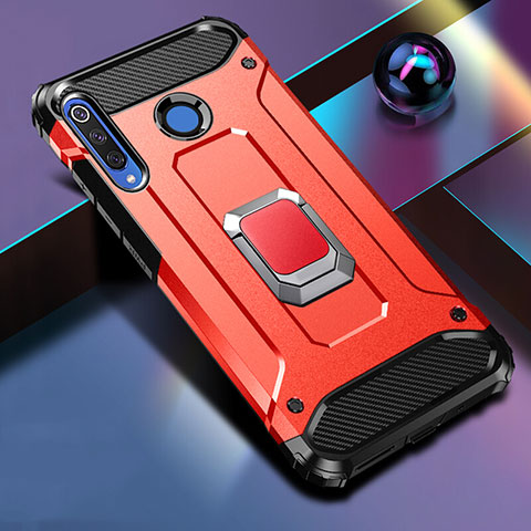 Funda Bumper Silicona y Plastico Mate Carcasa con Magnetico Anillo de dedo Soporte R02 para Huawei P30 Lite XL Rojo