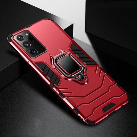 Funda Bumper Silicona y Plastico Mate Carcasa con Magnetico Anillo de dedo Soporte R02 para Samsung Galaxy Note 20 Ultra 5G Rojo