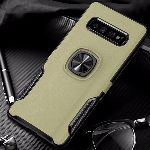 Funda Bumper Silicona y Plastico Mate Carcasa con Magnetico Anillo de dedo Soporte R02 para Samsung Galaxy S10 Oro