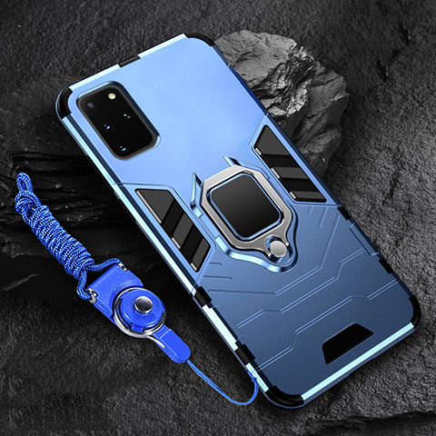 Funda Bumper Silicona y Plastico Mate Carcasa con Magnetico Anillo de dedo Soporte R02 para Samsung Galaxy S20 Plus 5G Azul