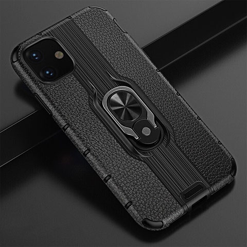 Funda Bumper Silicona y Plastico Mate Carcasa con Magnetico Anillo de dedo Soporte R03 para Apple iPhone 11 Negro