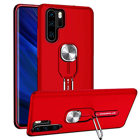 Funda Bumper Silicona y Plastico Mate Carcasa con Magnetico Anillo de dedo Soporte R03 para Huawei P30 Pro New Edition Rojo