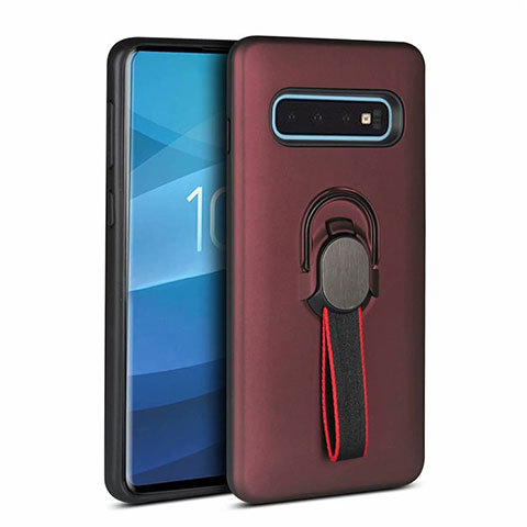 Funda Bumper Silicona y Plastico Mate Carcasa con Magnetico Anillo de dedo Soporte R03 para Samsung Galaxy S10 5G Marron