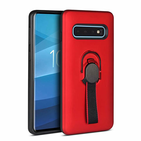 Funda Bumper Silicona y Plastico Mate Carcasa con Magnetico Anillo de dedo Soporte R03 para Samsung Galaxy S10 Rojo