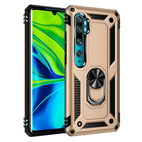 Funda Bumper Silicona y Plastico Mate Carcasa con Magnetico Anillo de dedo Soporte R03 para Xiaomi Mi Note 10 Oro