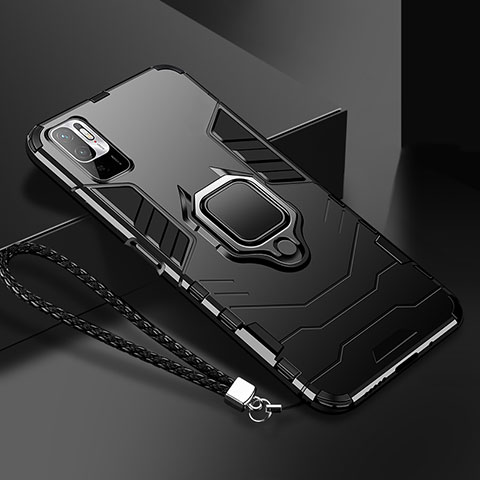 Funda Bumper Silicona y Plastico Mate Carcasa con Magnetico Anillo de dedo Soporte R03 para Xiaomi Redmi Note 11 SE 5G Negro