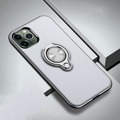 Funda Bumper Silicona y Plastico Mate Carcasa con Magnetico Anillo de dedo Soporte R04 para Apple iPhone 11 Pro Max Plata