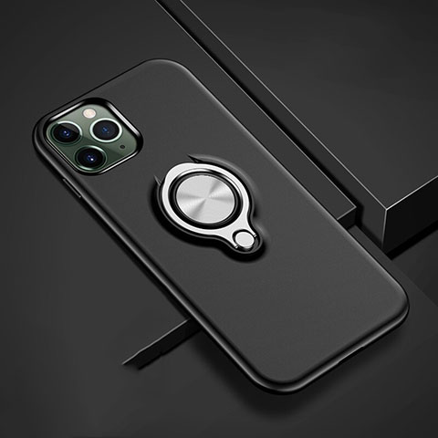 Funda Bumper Silicona y Plastico Mate Carcasa con Magnetico Anillo de dedo Soporte R04 para Apple iPhone 11 Pro Negro