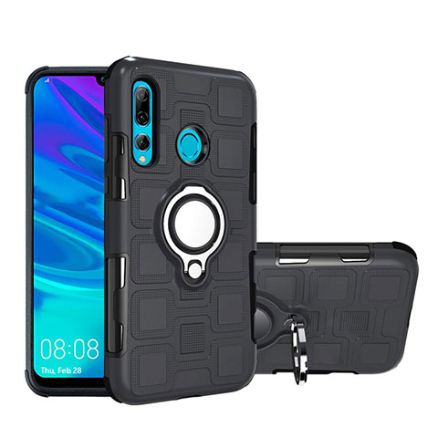 Funda Bumper Silicona y Plastico Mate Carcasa con Magnetico Anillo de dedo Soporte R04 para Huawei Honor 20E Negro