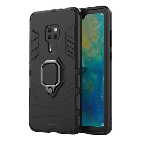 Funda Bumper Silicona y Plastico Mate Carcasa con Magnetico Anillo de dedo Soporte R04 para Huawei Mate 20 Negro