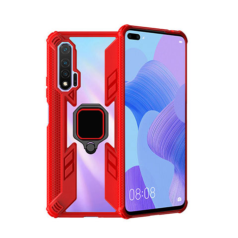 Funda Bumper Silicona y Plastico Mate Carcasa con Magnetico Anillo de dedo Soporte R04 para Huawei Nova 6 5G Rojo