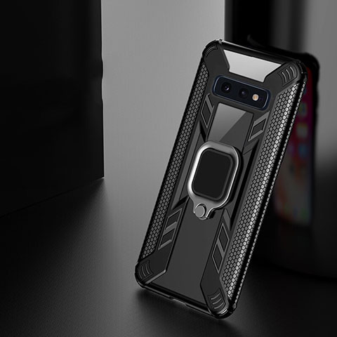 Funda Bumper Silicona y Plastico Mate Carcasa con Magnetico Anillo de dedo Soporte R04 para Samsung Galaxy S10 5G Negro