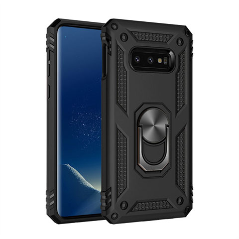 Funda Bumper Silicona y Plastico Mate Carcasa con Magnetico Anillo de dedo Soporte R04 para Samsung Galaxy S10e Negro