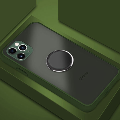 Funda Bumper Silicona y Plastico Mate Carcasa con Magnetico Anillo de dedo Soporte R05 para Apple iPhone 11 Pro Gris