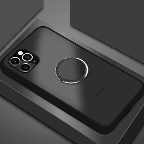 Funda Bumper Silicona y Plastico Mate Carcasa con Magnetico Anillo de dedo Soporte R05 para Apple iPhone 11 Pro Max Negro