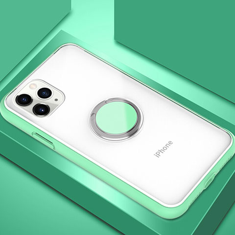 Funda Bumper Silicona y Plastico Mate Carcasa con Magnetico Anillo de dedo Soporte R05 para Apple iPhone 11 Pro Max Verde