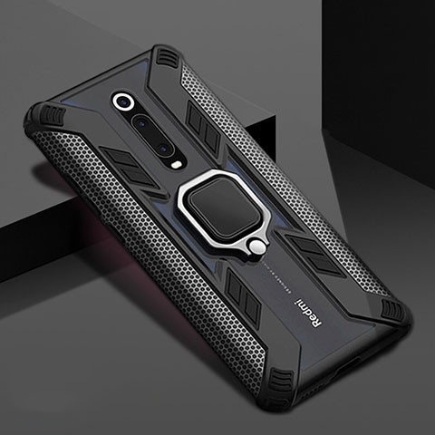 Funda Bumper Silicona y Plastico Mate Carcasa con Magnetico Anillo de dedo Soporte R05 para Xiaomi Mi 9T Pro Negro