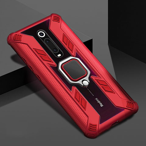 Funda Bumper Silicona y Plastico Mate Carcasa con Magnetico Anillo de dedo Soporte R05 para Xiaomi Redmi K20 Rojo