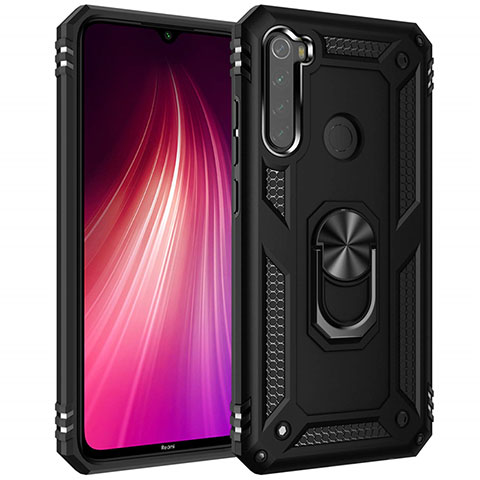 Funda Bumper Silicona y Plastico Mate Carcasa con Magnetico Anillo de dedo Soporte R05 para Xiaomi Redmi Note 8 (2021) Negro