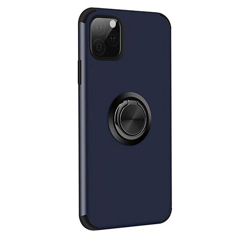 Funda Bumper Silicona y Plastico Mate Carcasa con Magnetico Anillo de dedo Soporte R06 para Apple iPhone 11 Pro Max Azul