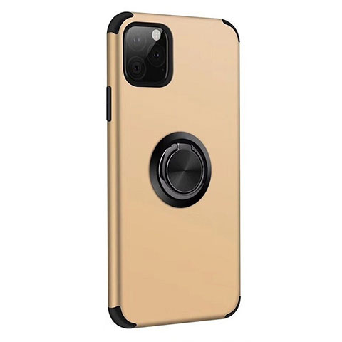 Funda Bumper Silicona y Plastico Mate Carcasa con Magnetico Anillo de dedo Soporte R06 para Apple iPhone 11 Pro Max Oro