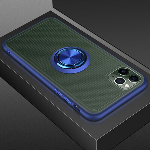 Funda Bumper Silicona y Plastico Mate Carcasa con Magnetico Anillo de dedo Soporte R07 para Apple iPhone 11 Pro Azul
