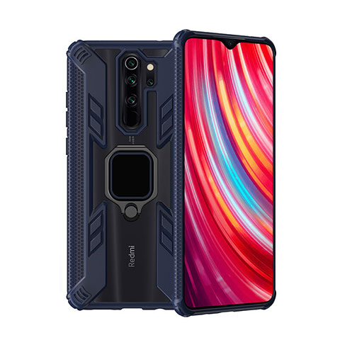 Funda Bumper Silicona y Plastico Mate Carcasa con Magnetico Anillo de dedo Soporte R09 para Xiaomi Redmi Note 8 Pro Azul