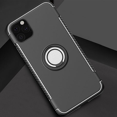 Funda Bumper Silicona y Plastico Mate Carcasa con Magnetico Anillo de dedo Soporte S01 para Apple iPhone 11 Pro Max Negro