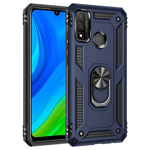 Funda Bumper Silicona y Plastico Mate Carcasa con Magnetico Anillo de dedo Soporte S01 para Huawei P Smart (2020) Azul